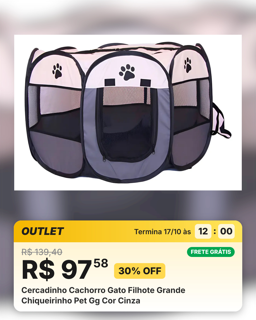 Cercadinho Cachorro Gato Filhote Grande Chiqueirinho Pet Gg Cor Cinza