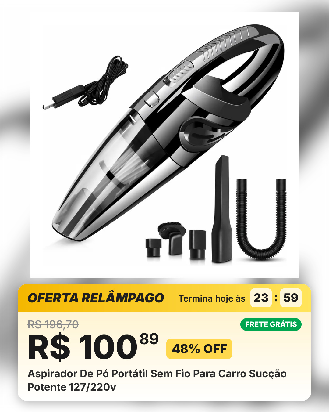 Aspirador De Pó Portátil Sem Fio Para Carro Sucção Potente 127/220v