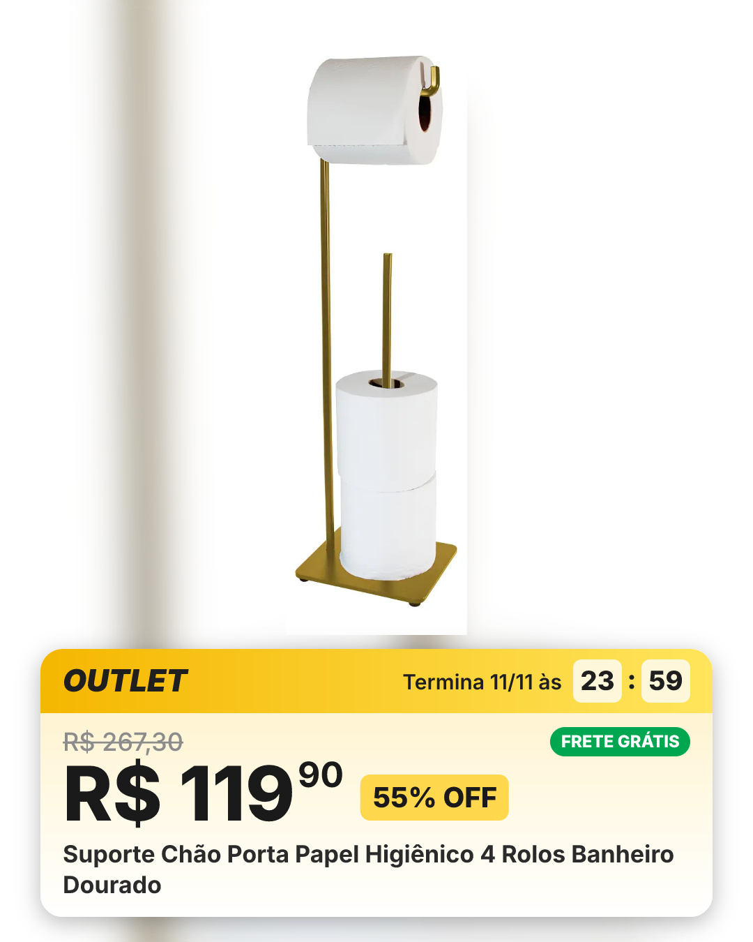 Suporte Chão Porta Papel Higiênico 4 Rolos Banheiro Dourado