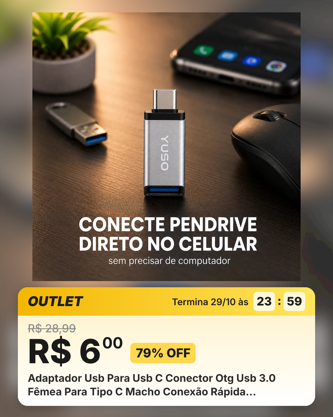 Adaptador Usb Para Usb C Conector Otg Usb 3.0 Fêmea Para Tipo C Macho Conexão Rápida Transferência Dados Compatível... Prata