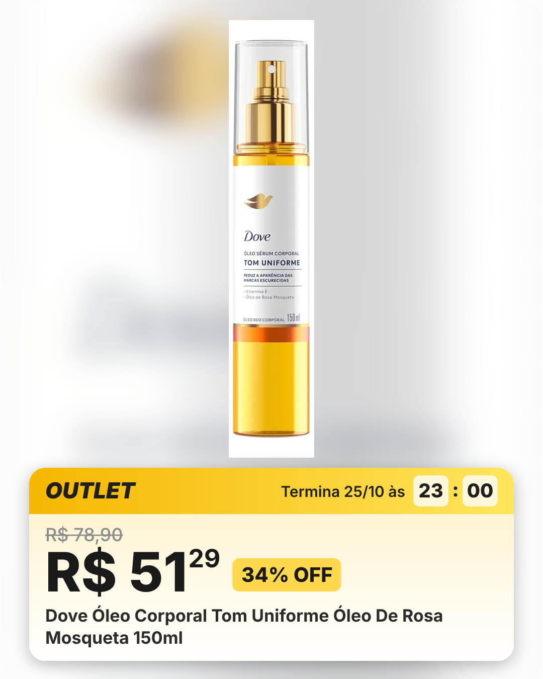 Dove Óleo Corporal Tom Uniforme Óleo De Rosa Mosqueta 150ml