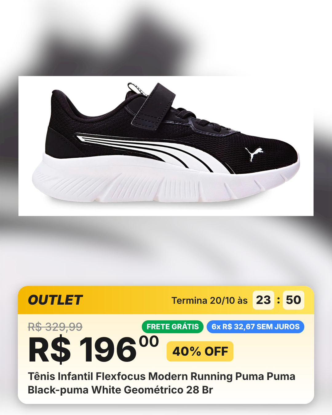 Tênis Infantil Flexfocus Modern Running Puma Puma Black-puma White Geométrico 28 Br