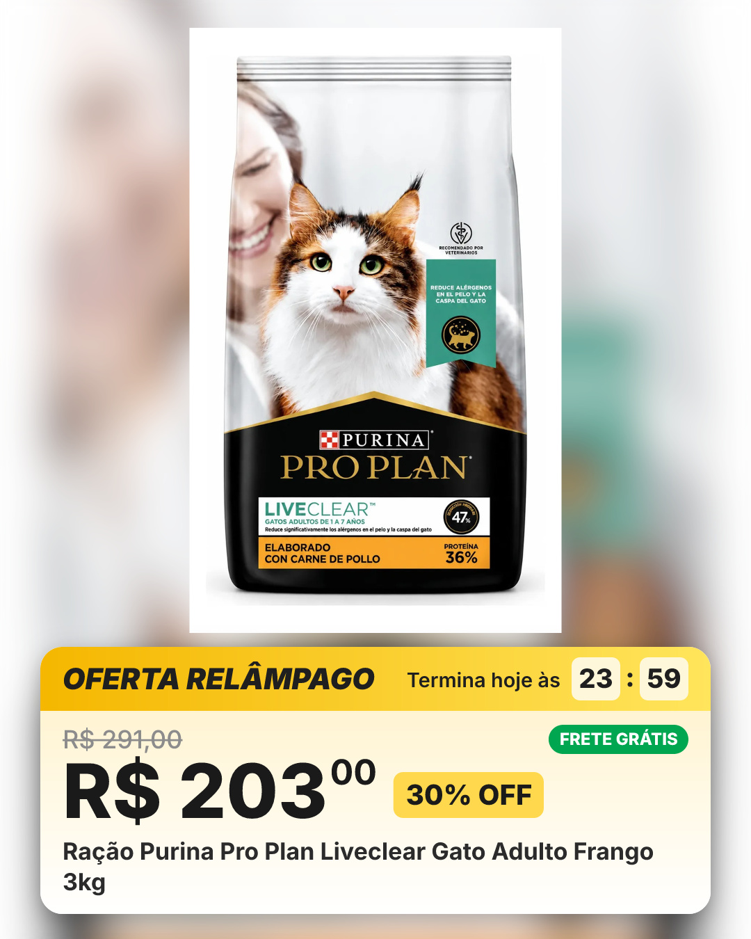 Ração Purina Pro Plan Liveclear Gato Adulto Frango 3kg
