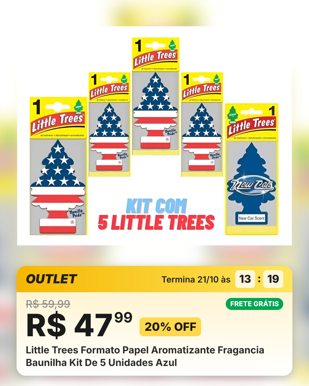 Little Trees Formato Papel Aromatizante Fragancia Baunilha Kit De 5 Unidades Azul