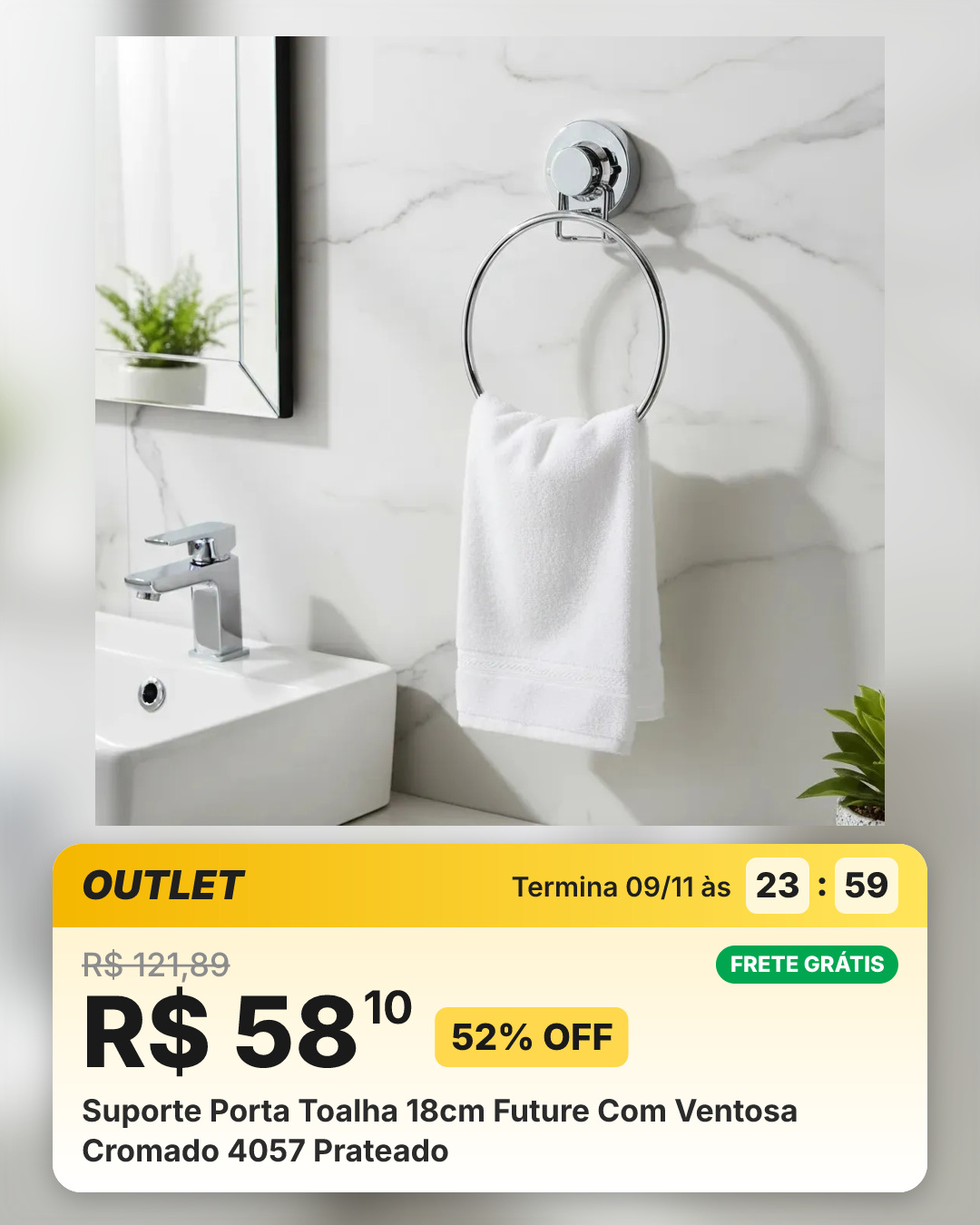 Suporte Porta Toalha 18cm Future Com Ventosa Cromado 4057 Prateado