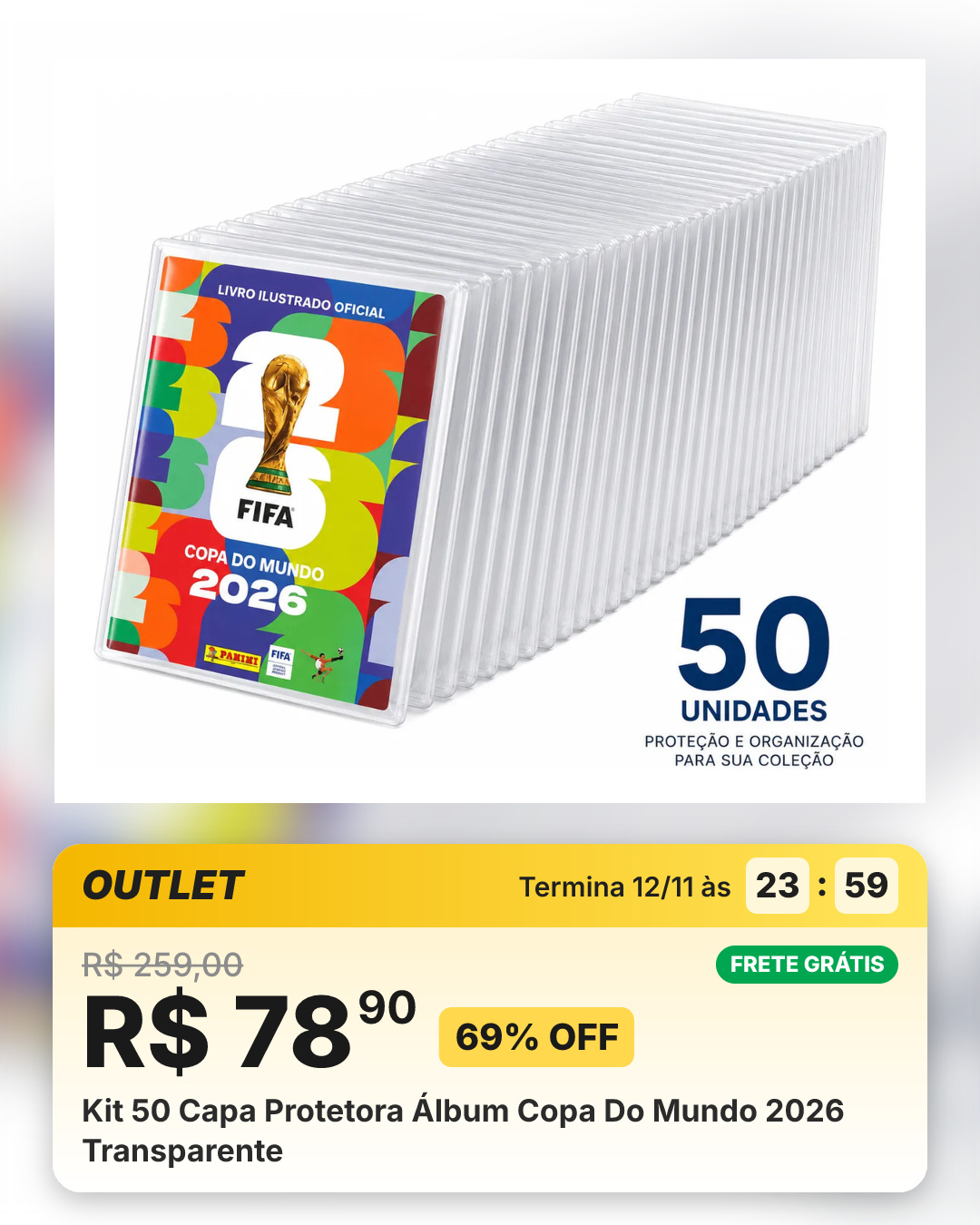 Kit 50 Capa Protetora Álbum Copa Do Mundo 2026 Transparente