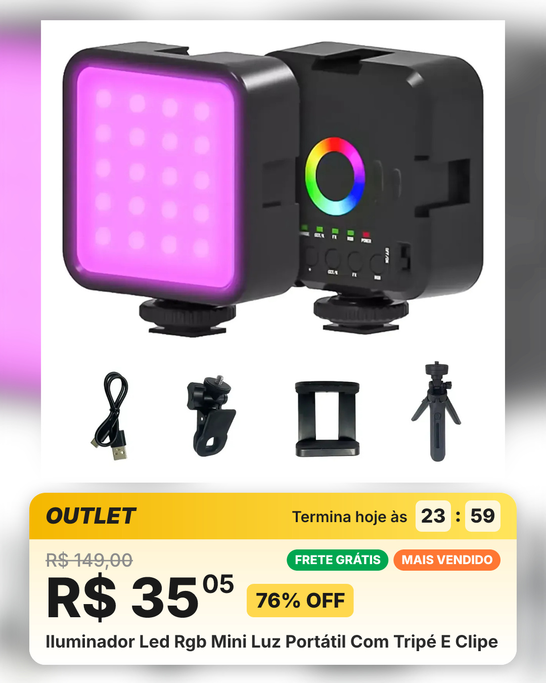 Iluminador Led Rgb Mini Luz Portátil Com Tripé E Clipe