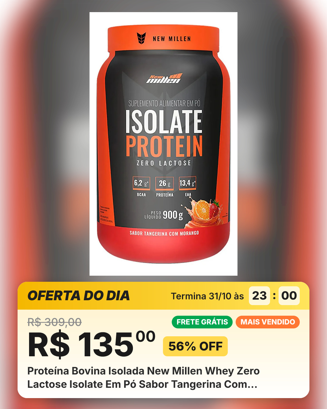 Proteína Bovina Isolada New Millen Whey Zero Lactose Isolate Em Pó Sabor Tangerina Com Morango X 900g