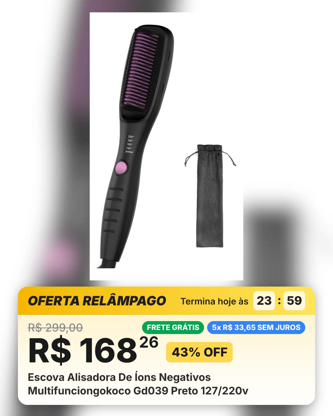 Escova Alisadora De Íons Negativos Multifunciongokoco Gd039 Preto 127/220v