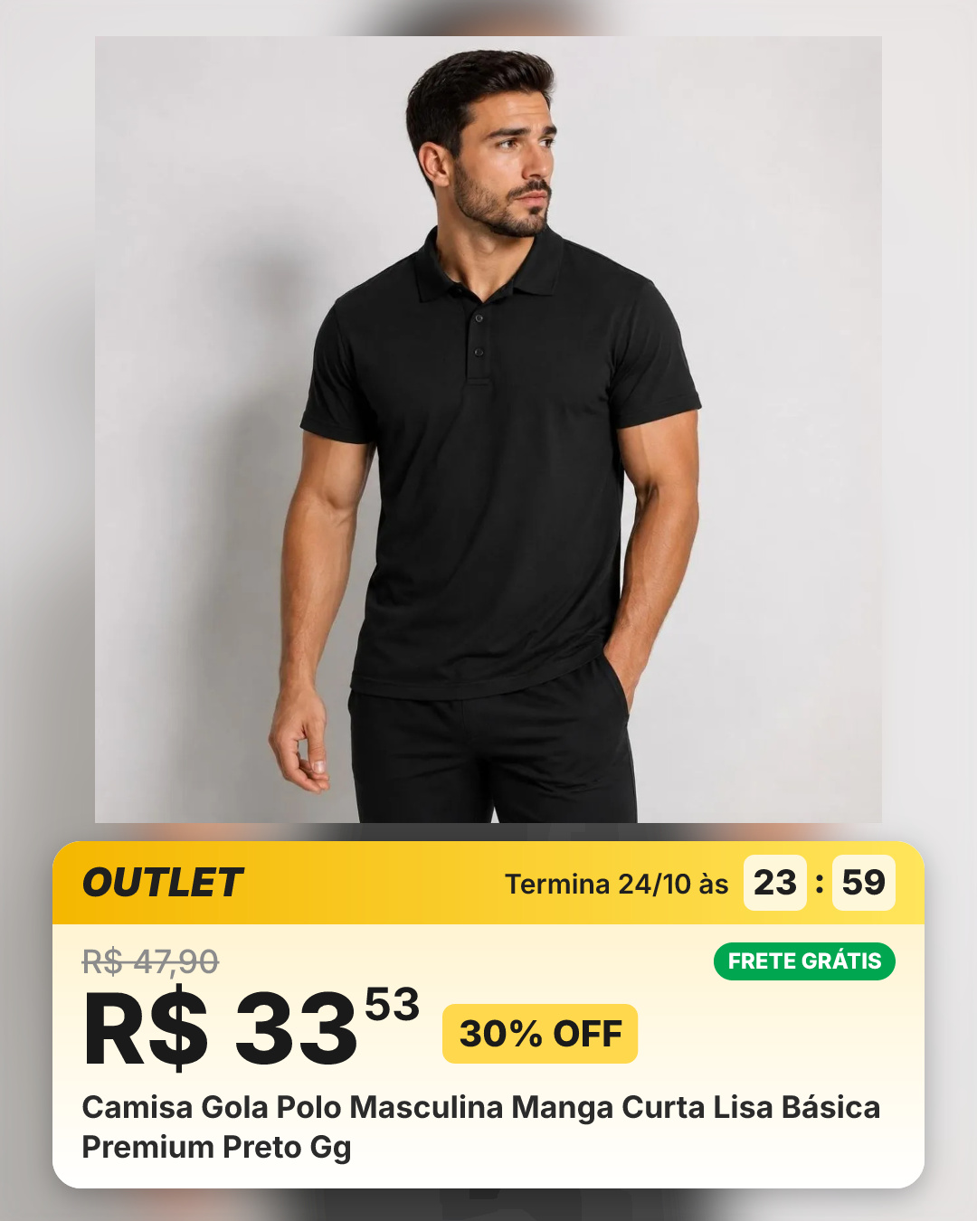 Camisa Gola Polo Masculina Manga Curta Lisa Básica Premium Preto Gg