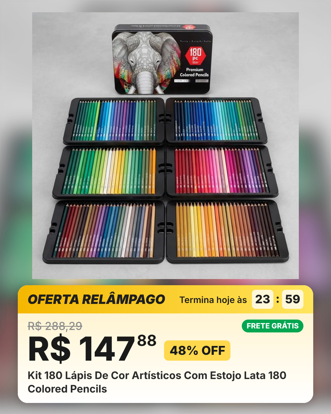 Kit 180 Lápis De Cor Artísticos Com Estojo Lata 180 Colored Pencils