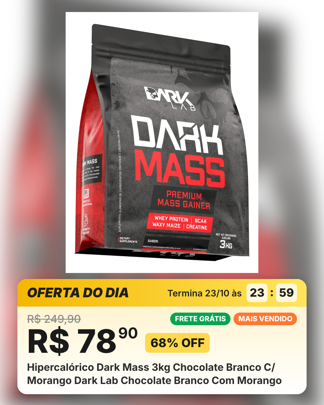 Hipercalórico Dark Mass 3kg Chocolate Branco C/ Morango Dark Lab Chocolate Branco Com Morango