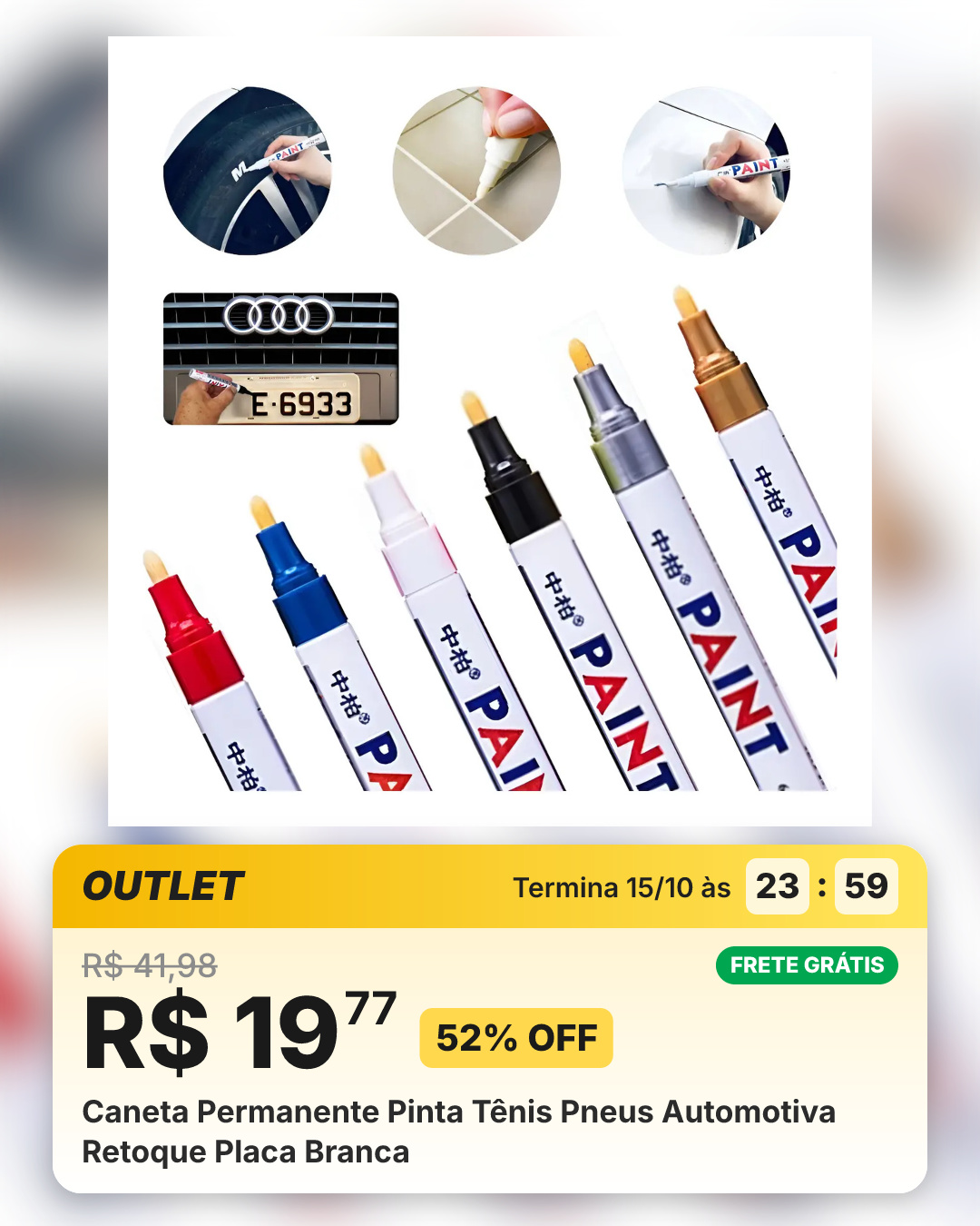 Caneta Permanente Pinta Tênis Pneus Automotiva Retoque Placa Branca