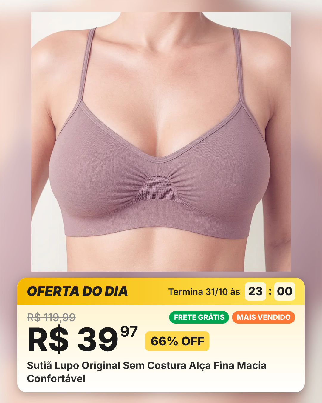 Sutiã Lupo Original Sem Costura Alça Fina Macia Confortável