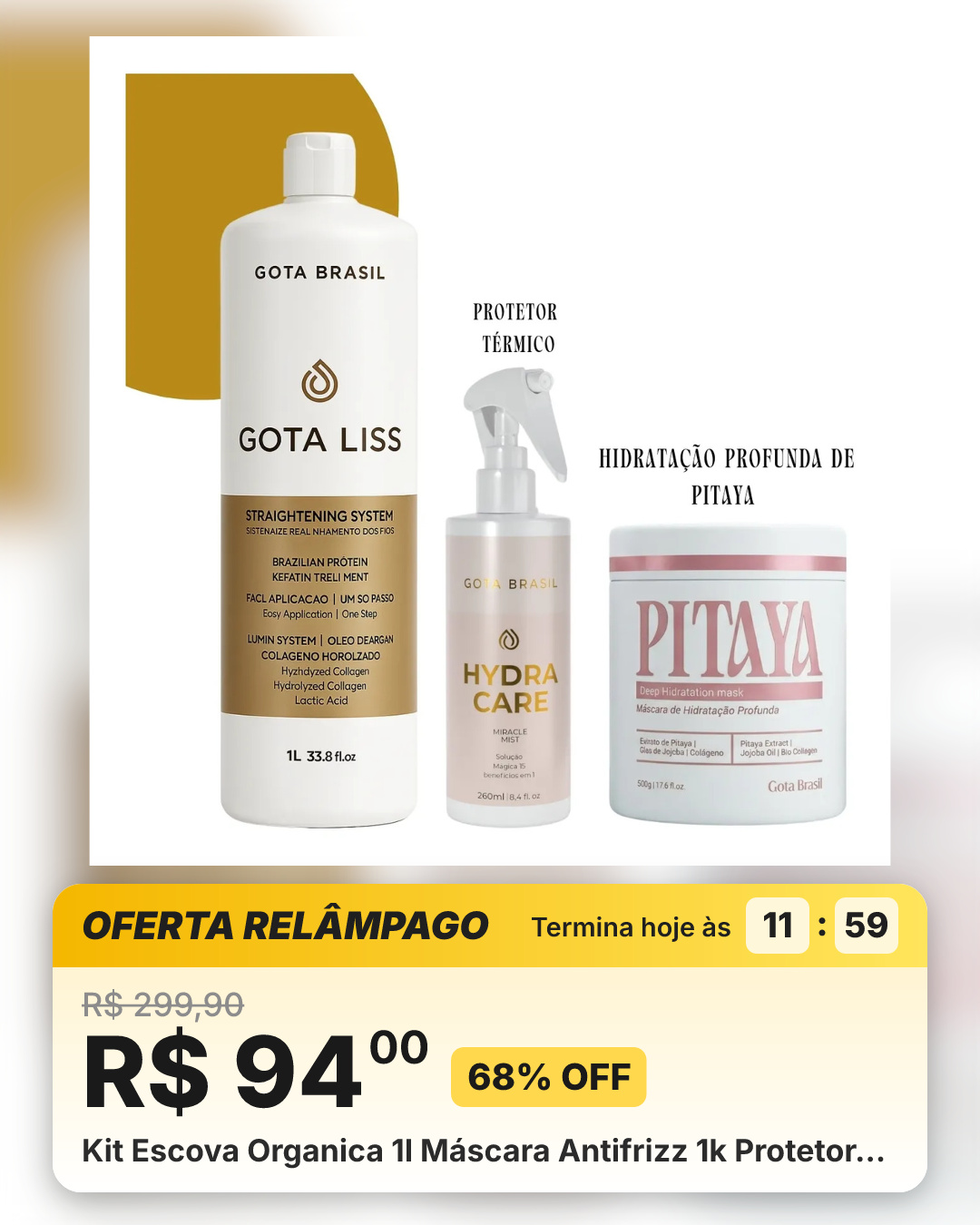 Kit Escova Organica 1l Máscara Antifrizz 1k Protetor…