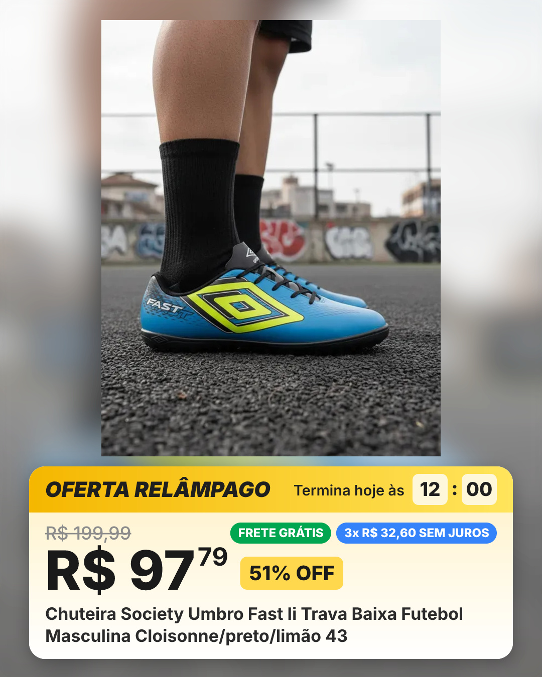 Chuteira Society Umbro Fast Ii Trava Baixa Futebol Masculina Cloisonne/preto/limão 43