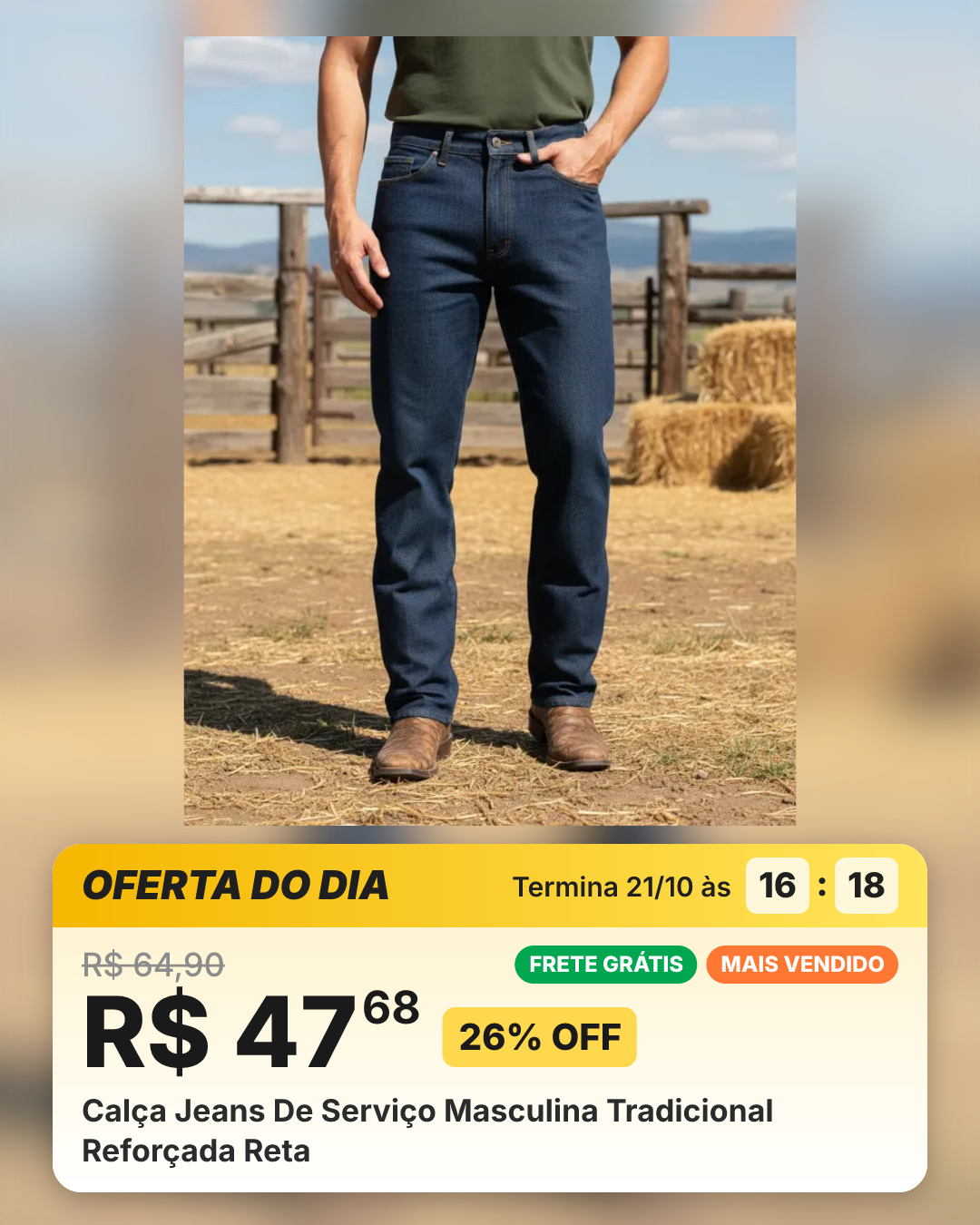 Calça Jeans De Serviço Masculina Tradicional Reforçada Reta