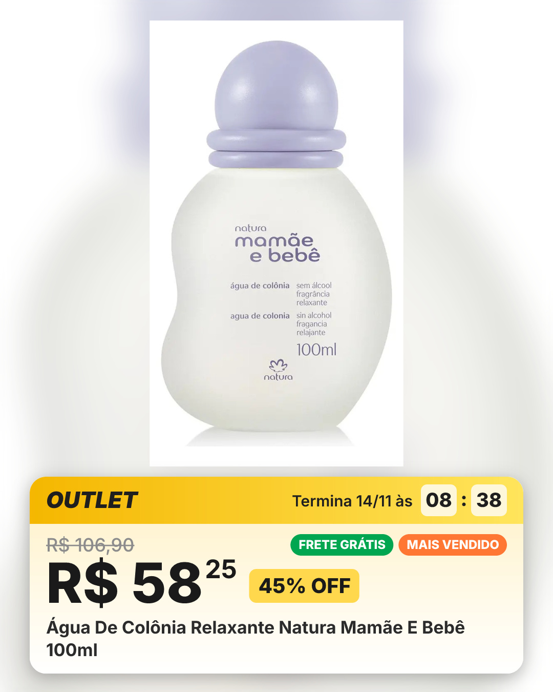 Água De Colônia Relaxante Natura Mamãe E Bebê 100ml