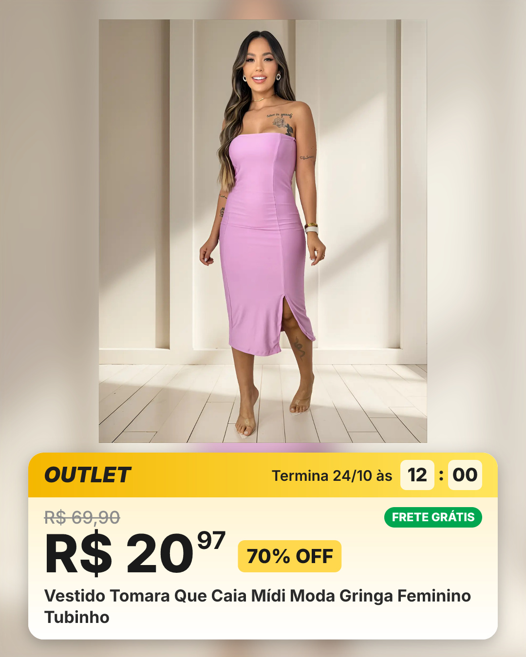 Vestido Tomara Que Caia Mídi Moda Gringa Feminino Tubinho