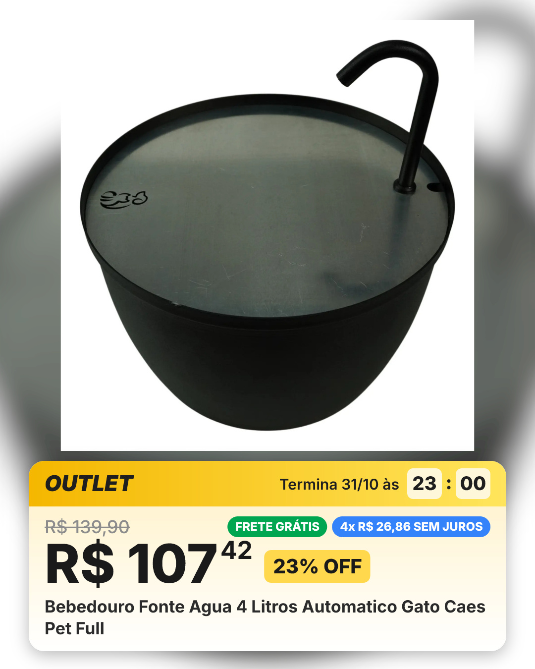 Bebedouro Fonte Agua 4 Litros Automatico Gato Caes Pet Full