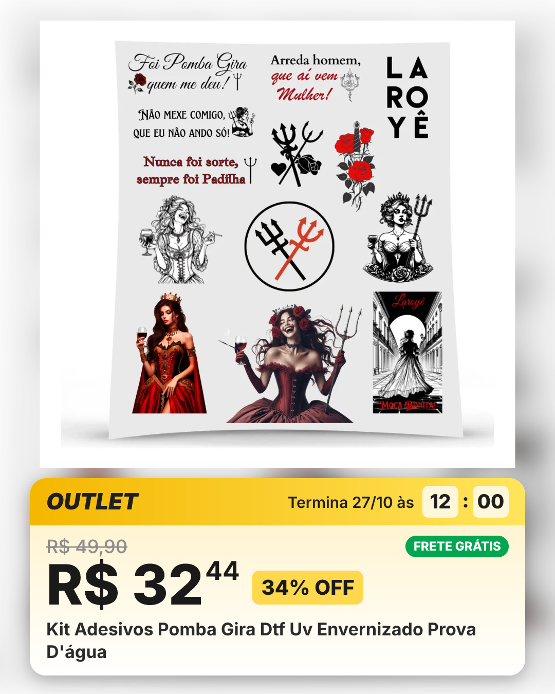 Kit Adesivos Pomba Gira Dtf Uv Envernizado Prova D'água