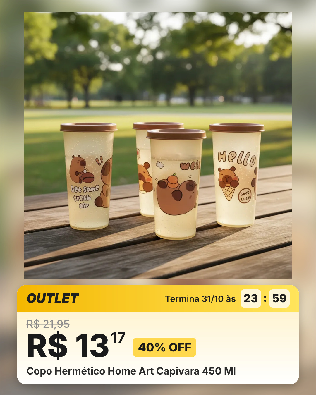 Copo Hermético Home Art Capivara 450 Ml
