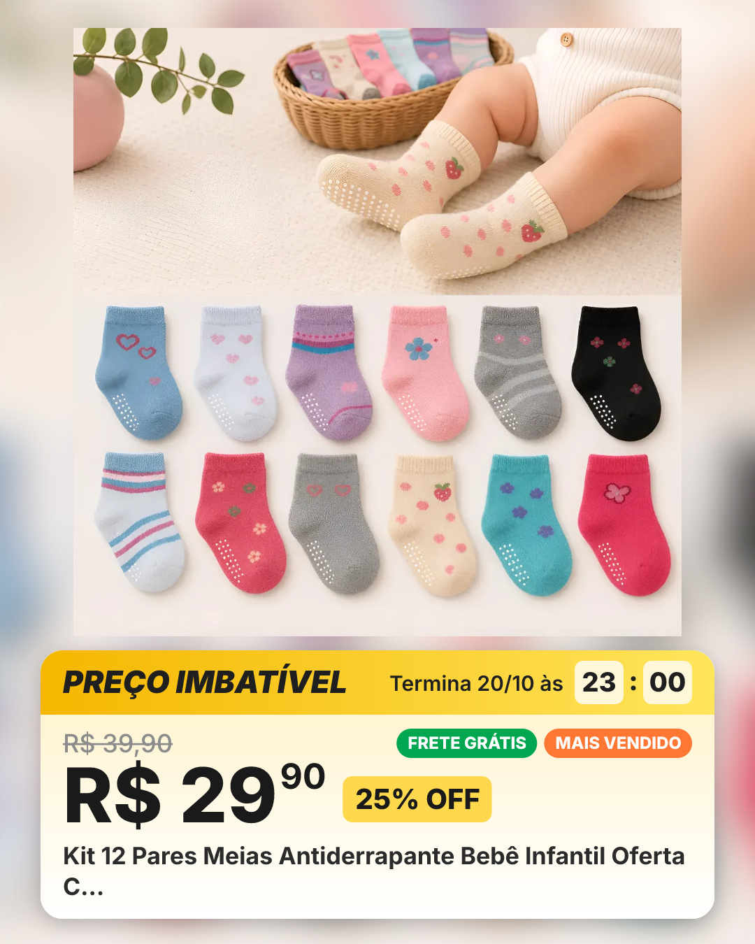 Kit 12 Pares Meias Antiderrapante Bebê Infantil Oferta C…