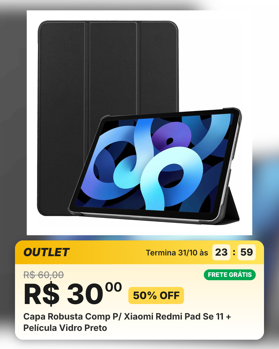 Capa Robusta Comp P/ Xiaomi Redmi Pad Se 11 + Película Vidro Preto