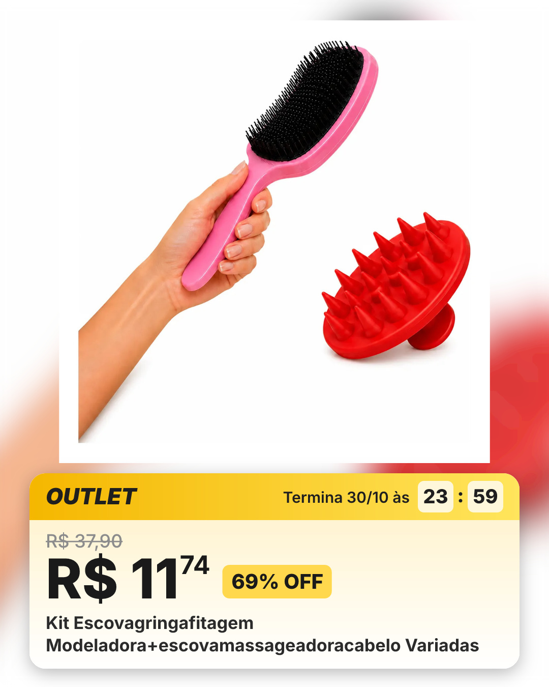 Kit Escovagringafitagem Modeladora+escovamassageadoracabelo Variadas