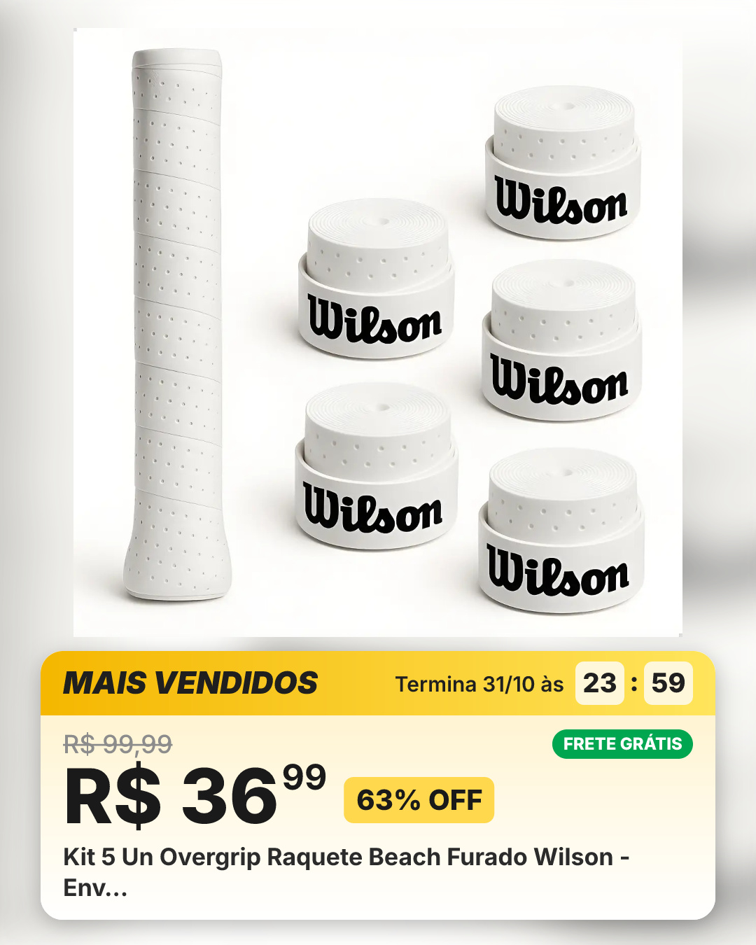 Kit 5 Un Overgrip Raquete Beach Furado Wilson - Env…