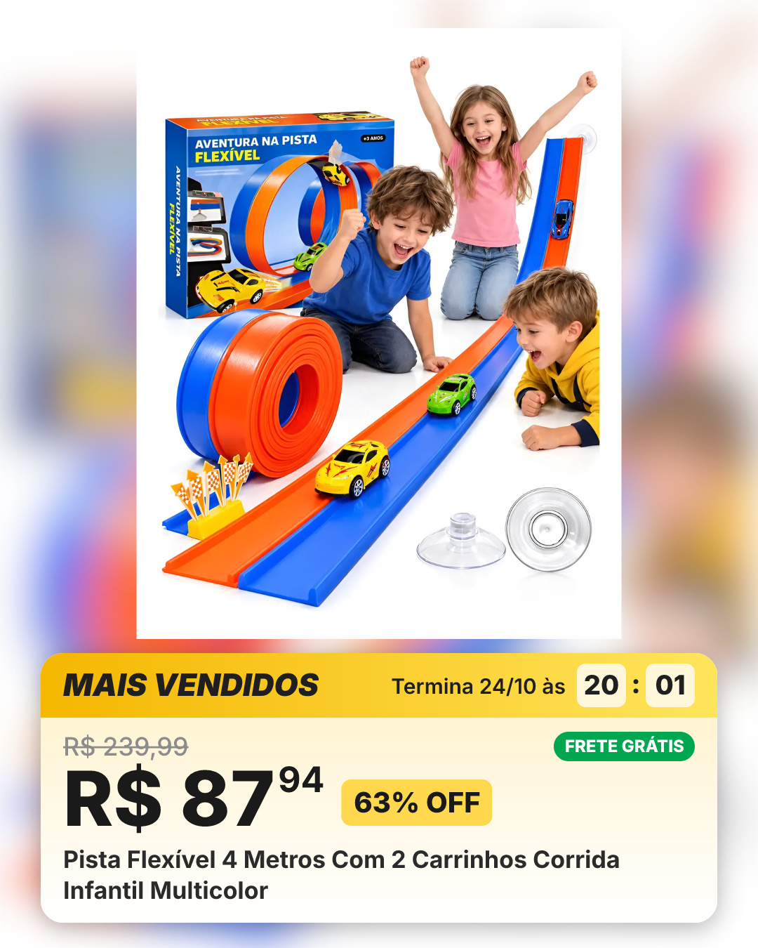 Pista Flexível 4 Metros Com 2 Carrinhos Corrida Infantil Multicolor