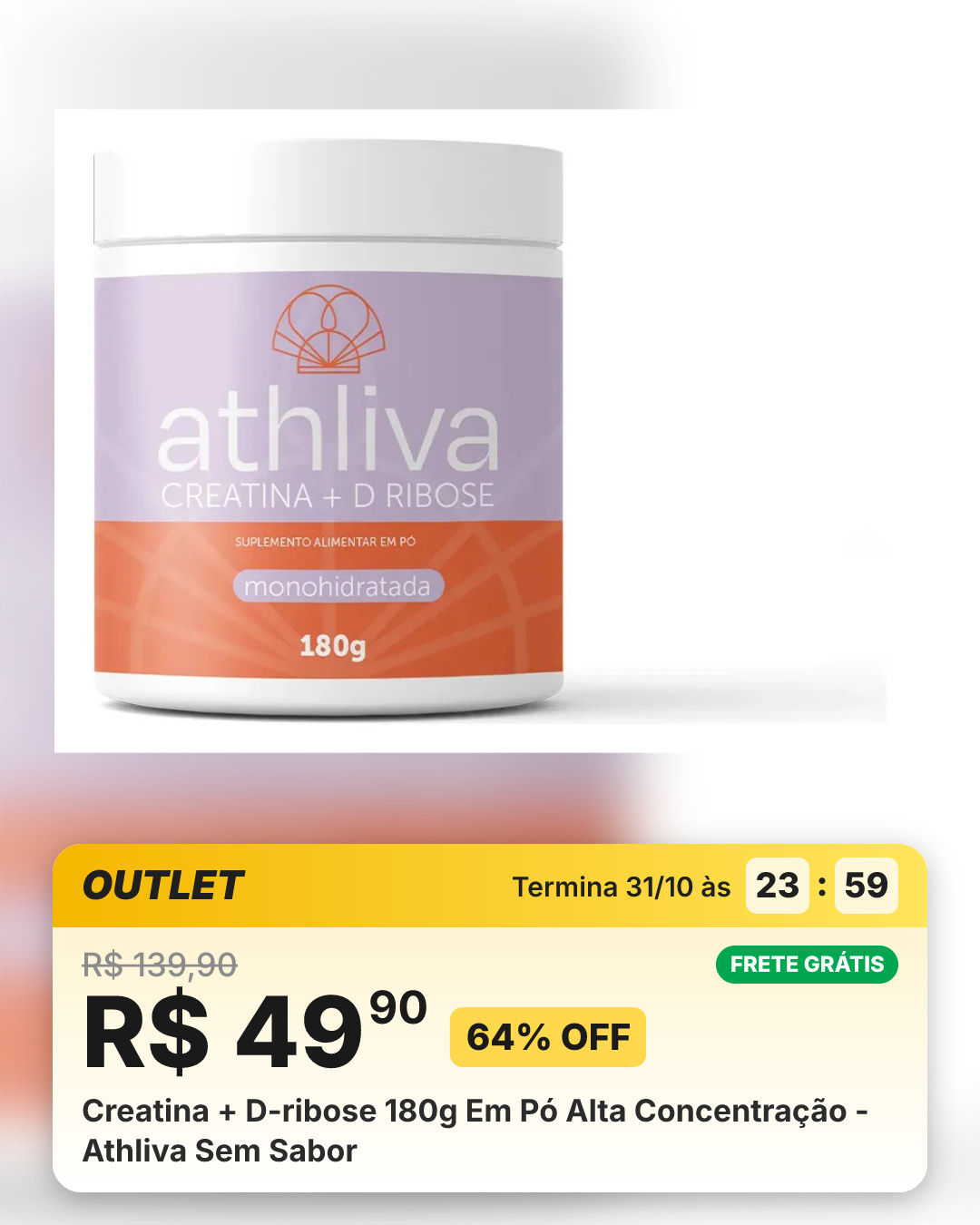 Creatina + D-ribose 180g Em Pó Alta Concentração - Athliva Sem Sabor