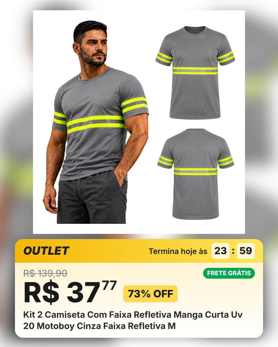 Kit 2 Camiseta Com Faixa Refletiva Manga Curta Uv 20 Motoboy Cinza Faixa Refletiva M