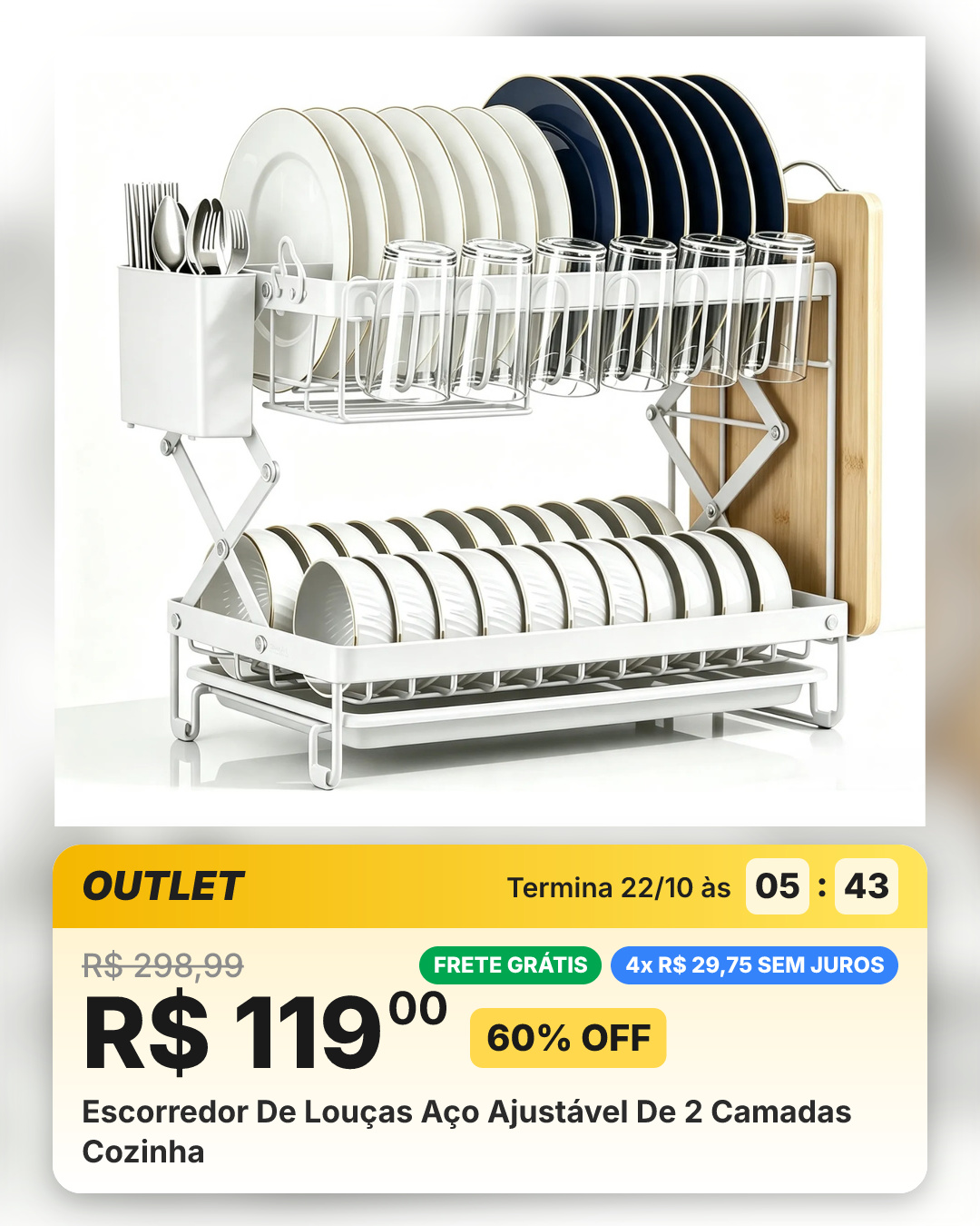 Escorredor De Louças Aço Ajustável De 2 Camadas Cozinha