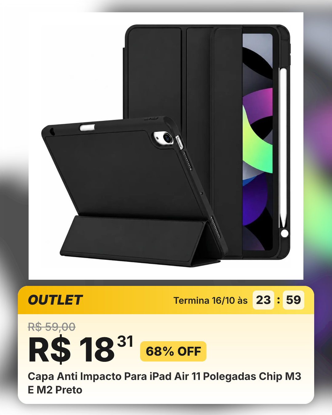 Capa Anti Impacto Para iPad Air 11 Polegadas Chip M3 E M2 Preto
