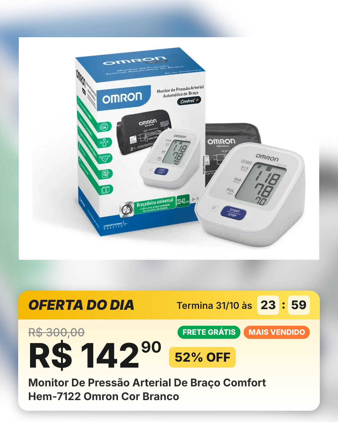 Monitor De Pressão Arterial De Braço Comfort Hem-7122 Omron Cor Branco