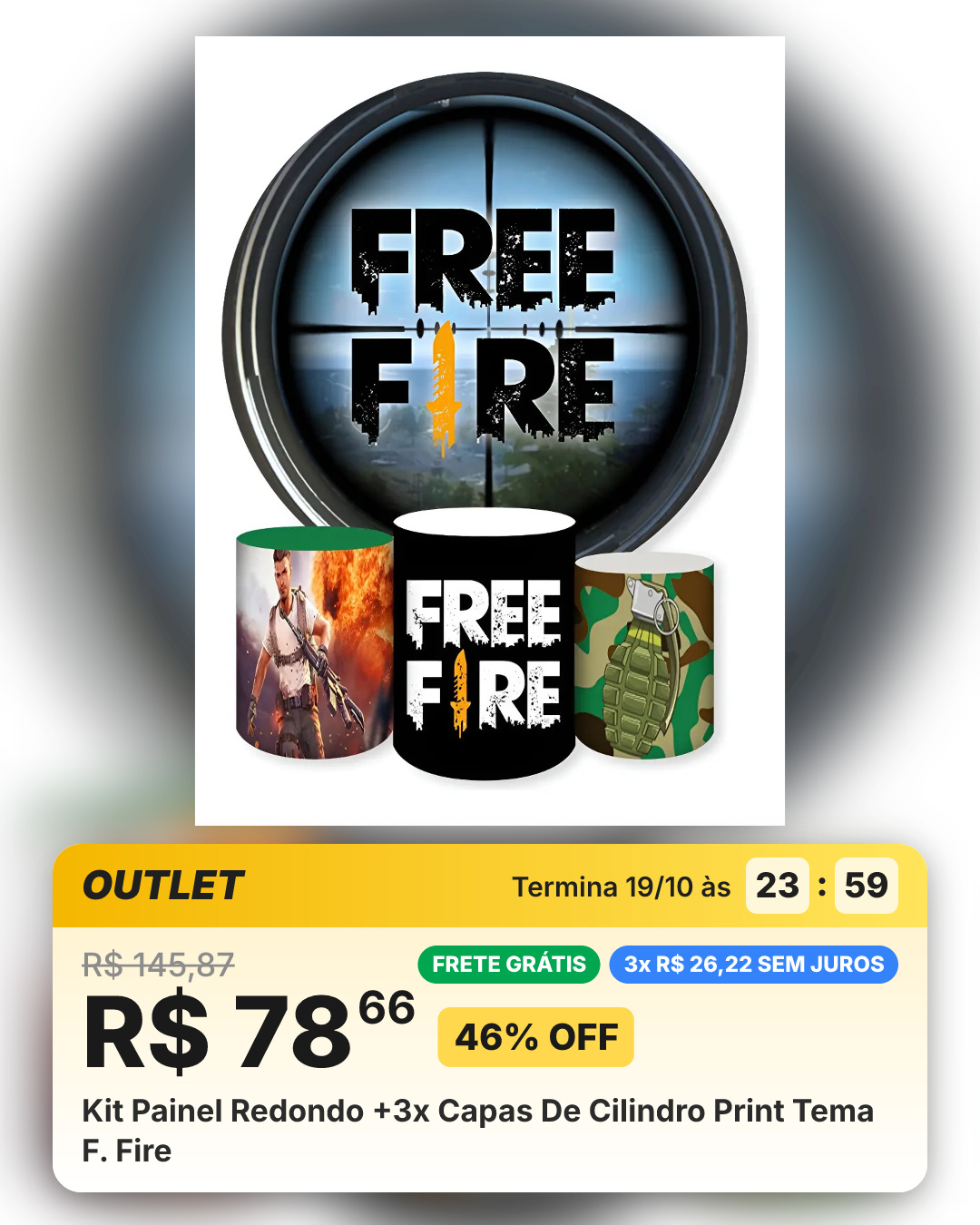 Kit Painel Redondo +3x Capas De Cilindro Print Tema F. Fire