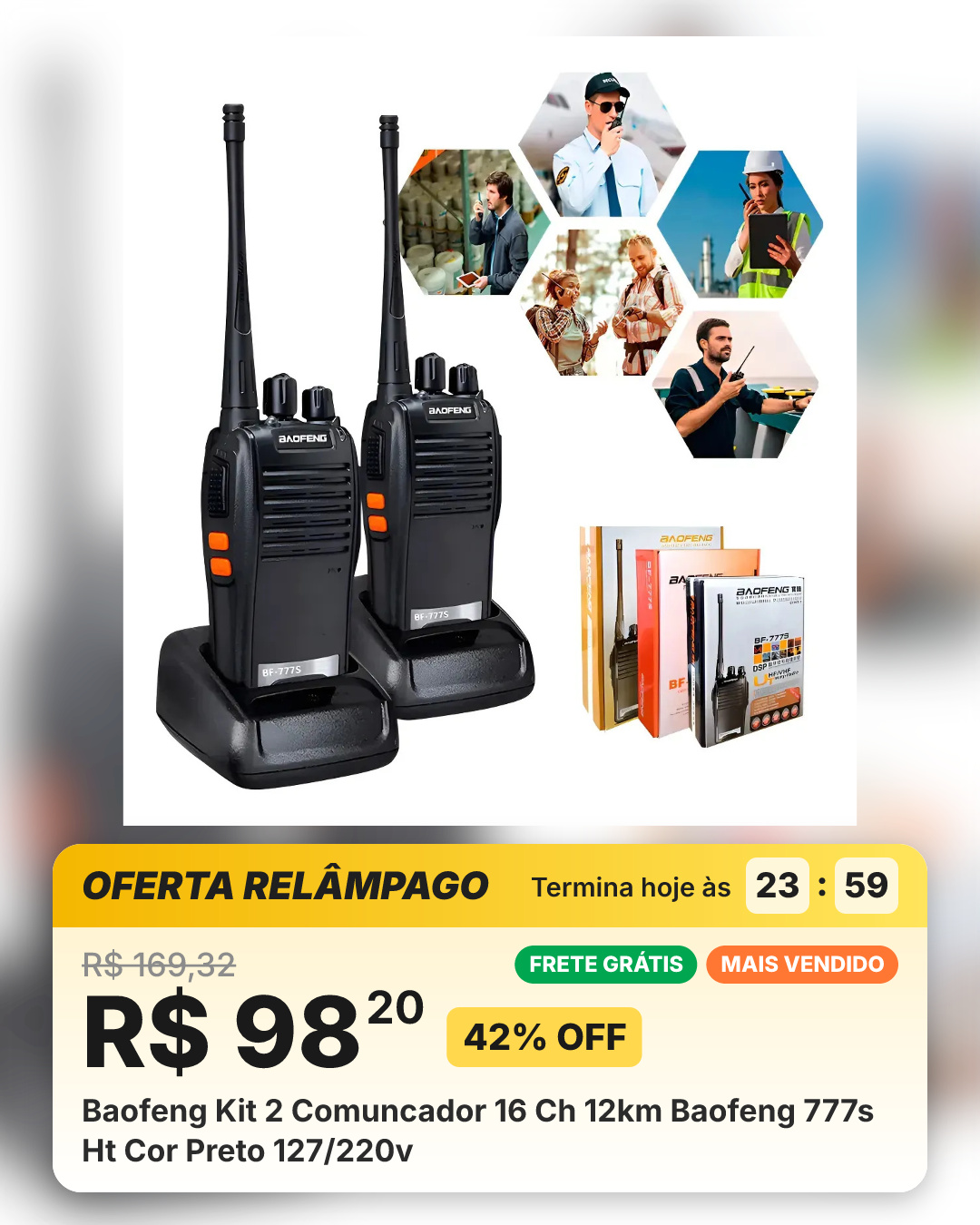 Baofeng Kit 2 Comuncador 16 Ch 12km Baofeng 777s Ht Cor Preto 127/220v