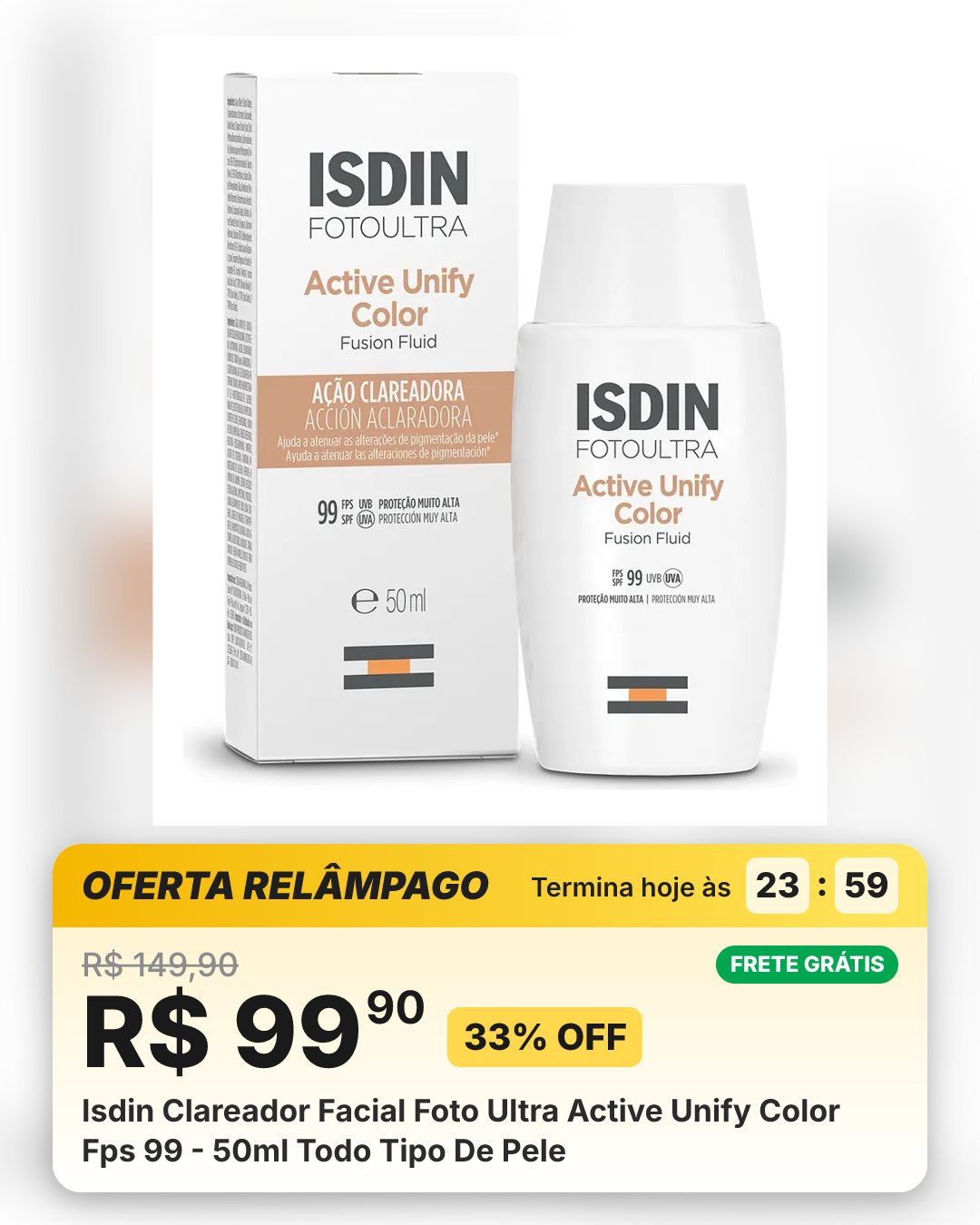 Isdin Clareador Facial Foto Ultra Active Unify Color Fps 99 - 50ml Todo Tipo De Pele