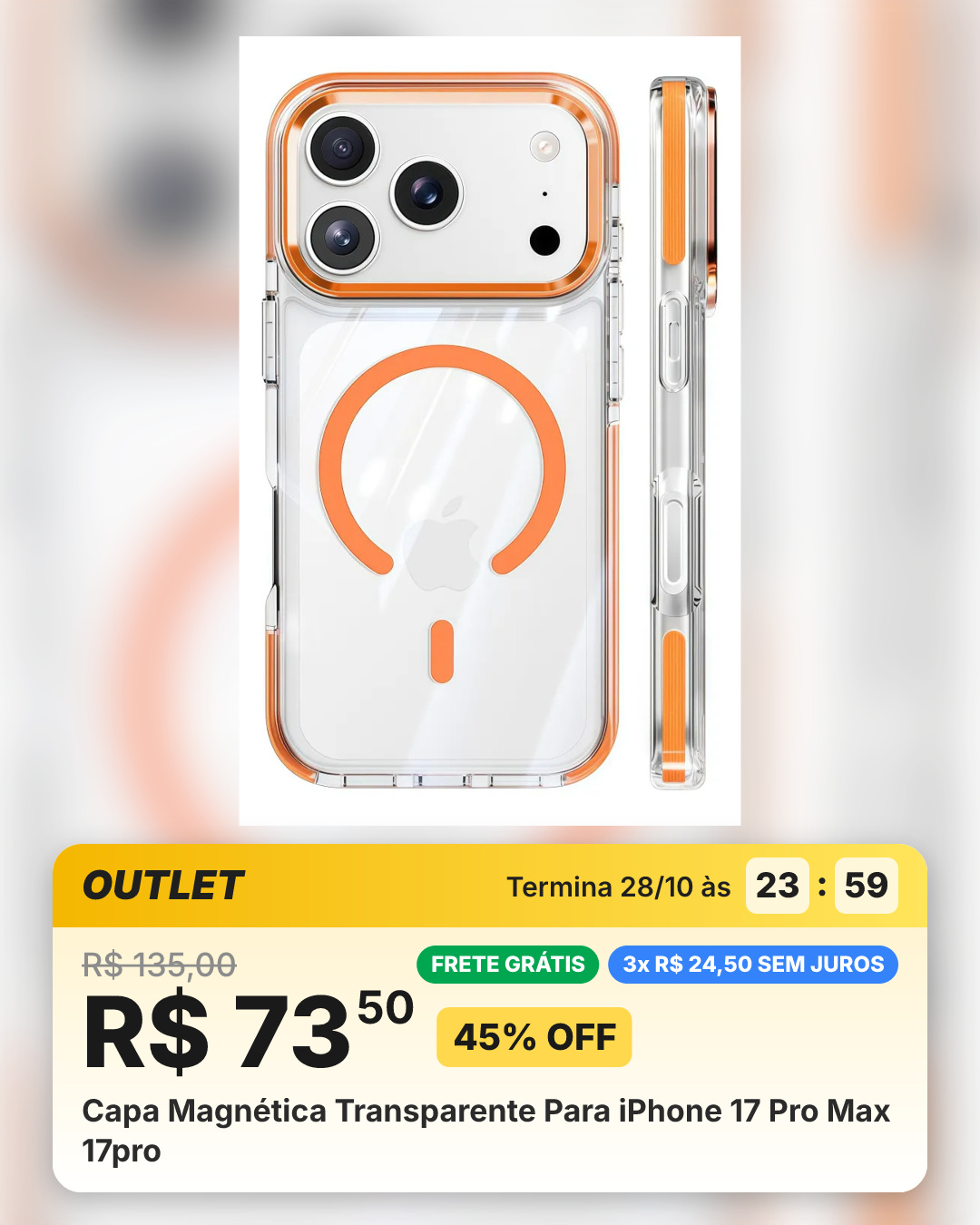 Capa Magnética Transparente Para iPhone 17 Pro Max 17pro