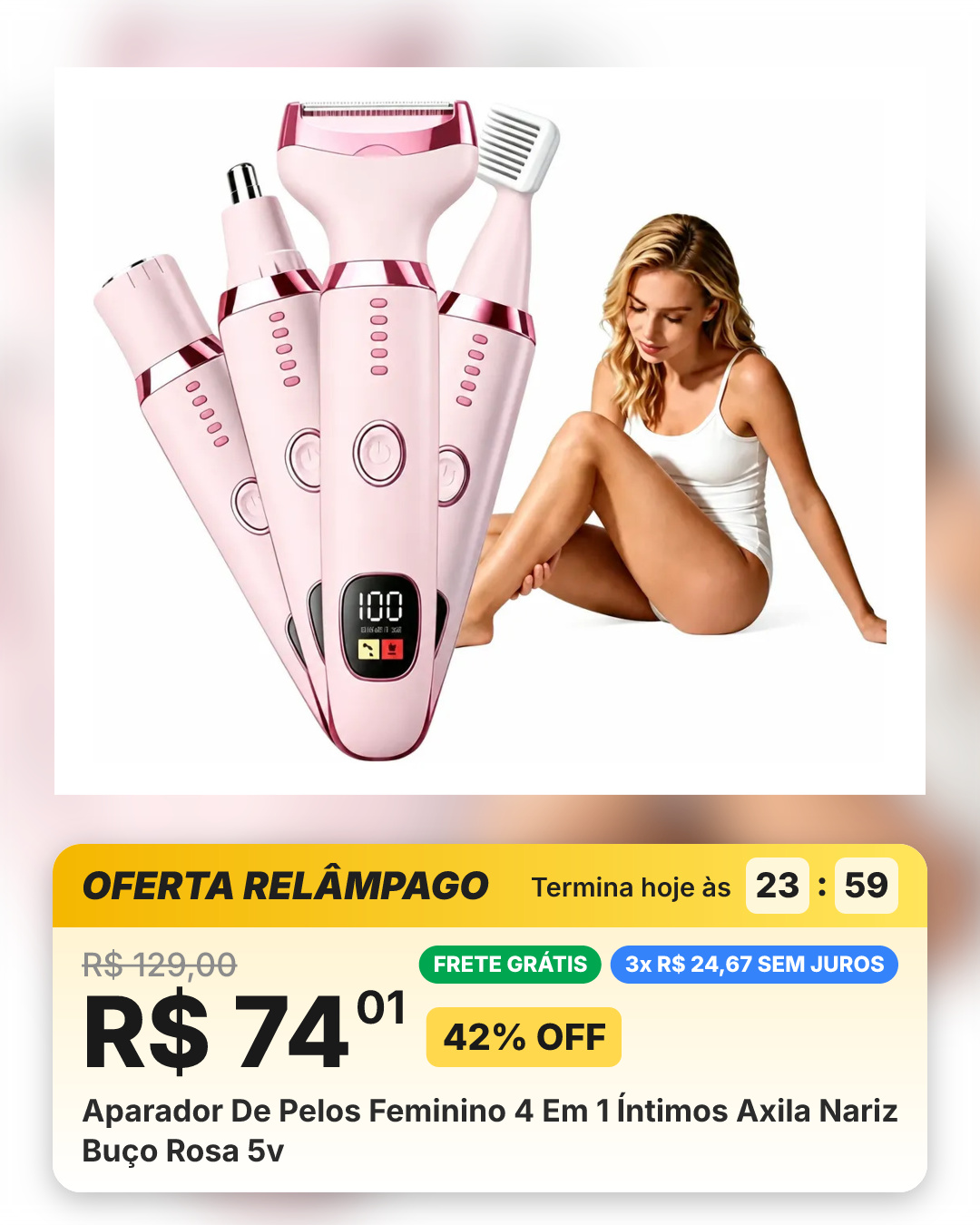 Aparador De Pelos Feminino 4 Em 1 Íntimos Axila Nariz Buço Rosa 5v