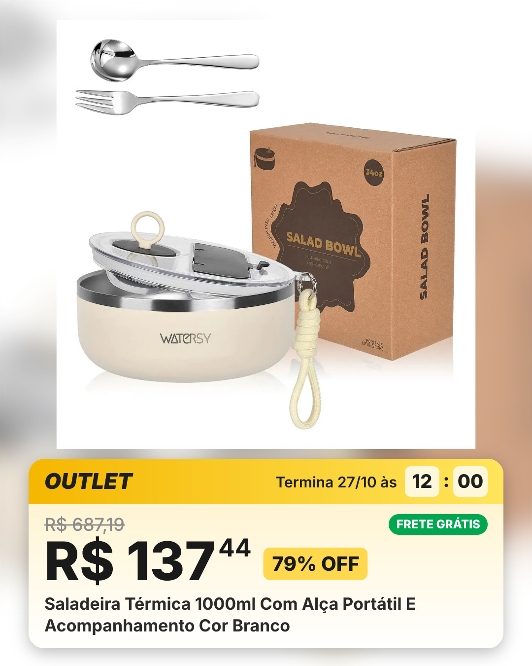 Saladeira Térmica 1000ml Com Alça Portátil E Acompanhamento Cor Branco