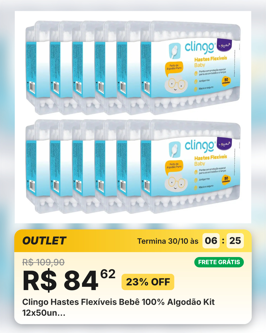 Clingo Hastes Flexíveis Bebê 100% Algodão Kit 12x50un…