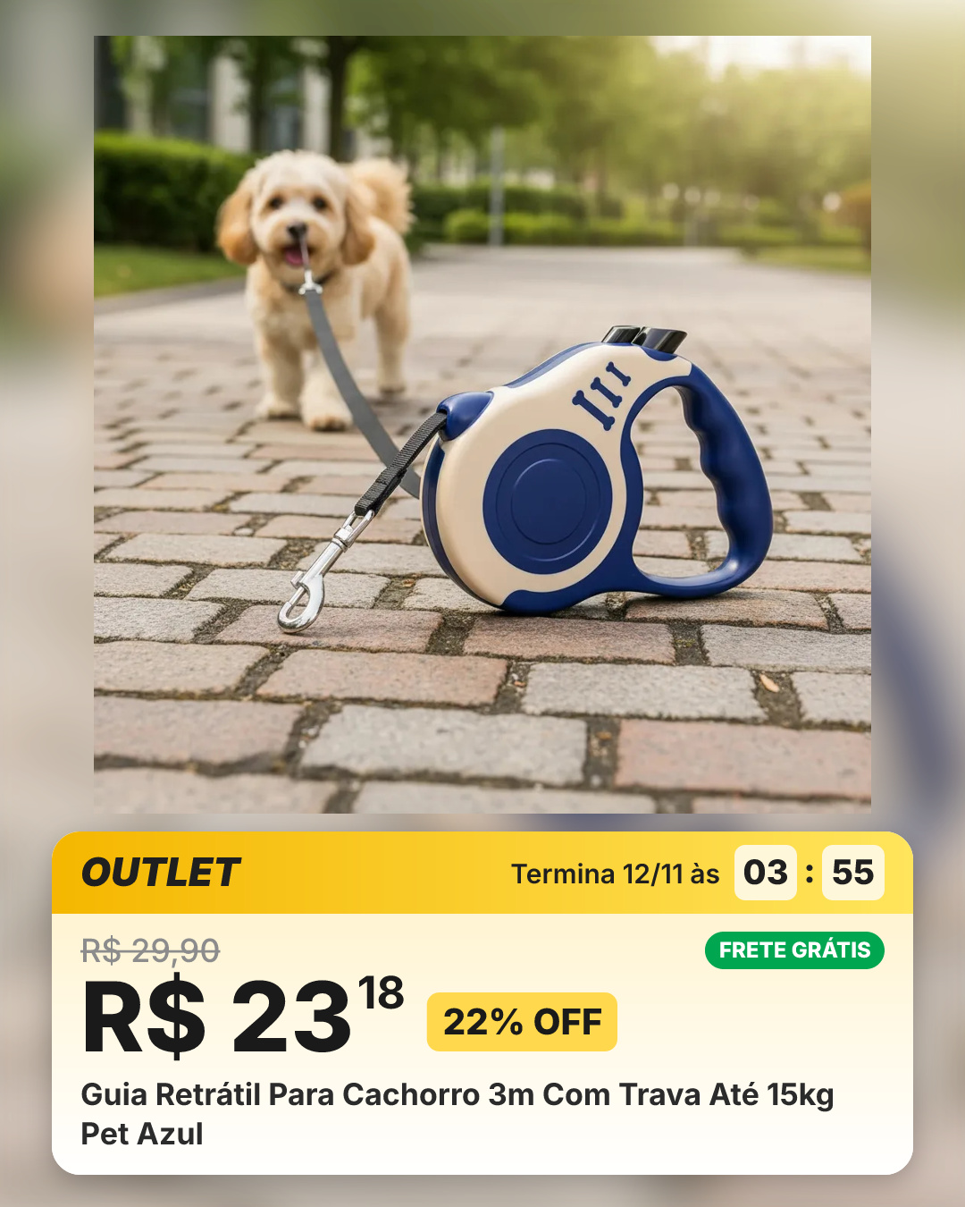 Guia Retrátil Para Cachorro 3m Com Trava Até 15kg Pet Azul