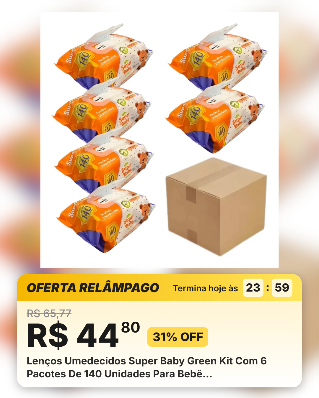 Lenços Umedecidos Super Baby Green Kit Com 6 Pacotes De 140 Unidades Para Bebê Hipoalergênicos E Sem Álcool Com Aloe Vera