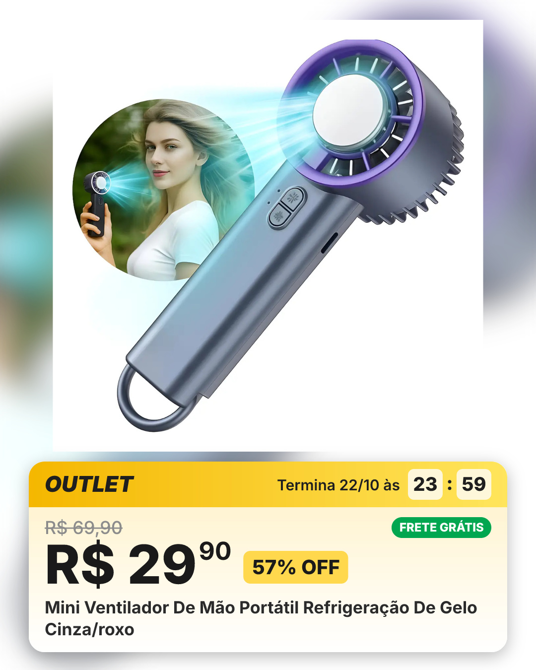 Mini Ventilador De Mão Portátil Refrigeração De Gelo Cinza/roxo