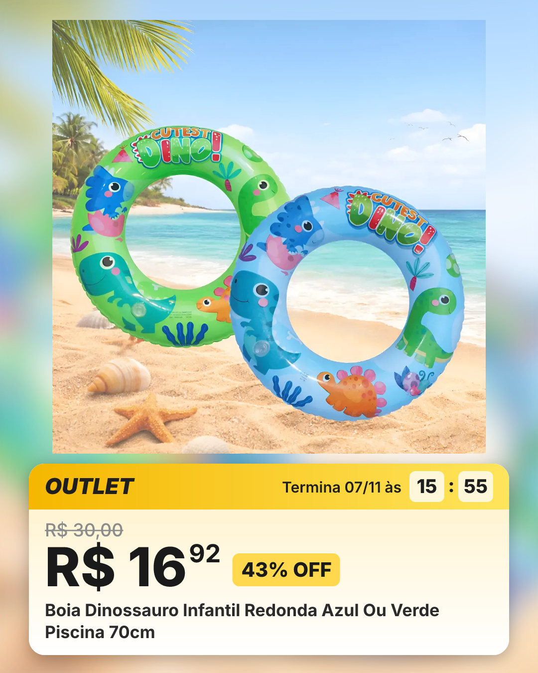 Boia Dinossauro Infantil Redonda Azul Ou Verde Piscina 70cm