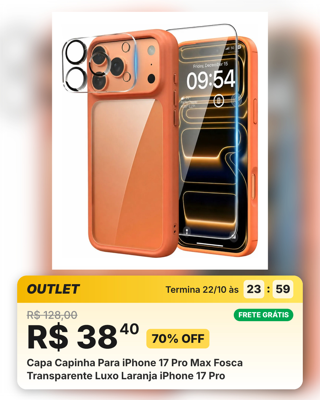 Capa Capinha Para iPhone 17 Pro Max Fosca Transparente Luxo Laranja iPhone 17 Pro