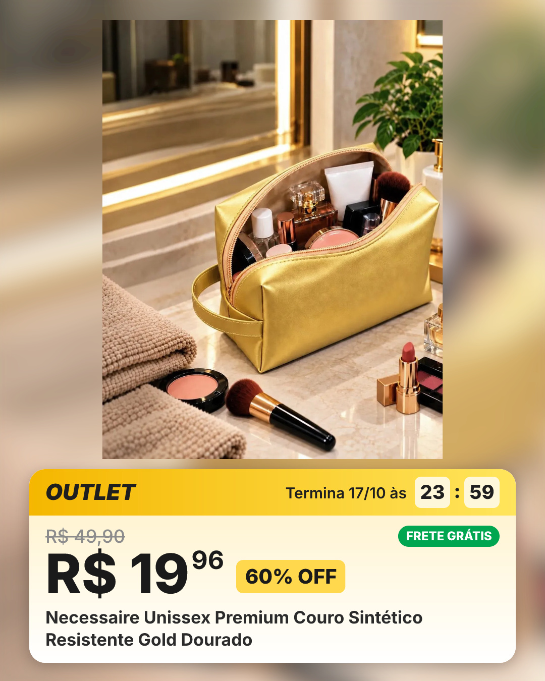 Necessaire Unissex Premium Couro Sintético Resistente Gold Dourado