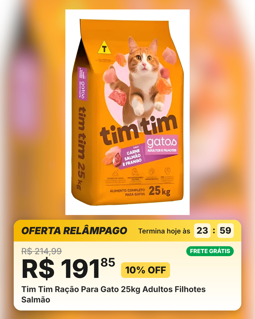 Tim Tim Ração Para Gato 25kg Adultos Filhotes Salmão